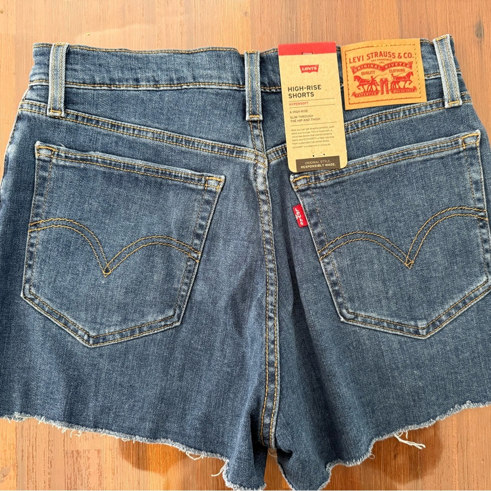 Levi's Women's Ripped Jean Shorts - Dark Blue - Picture 2 of 4